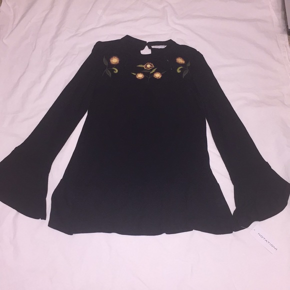 NOTATIONS Embroidered Black Blouse - Picture 7 of 8